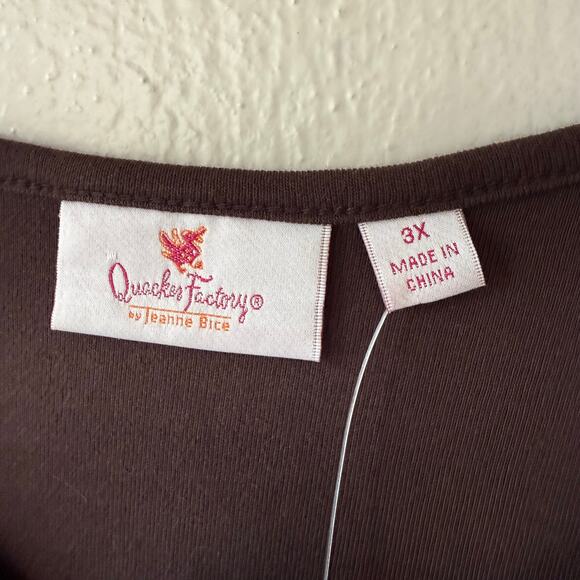 NEW! Quacker Factory Brown Size 3X leaf V Neck pullover knit top size 3X - Picture 3 of 10